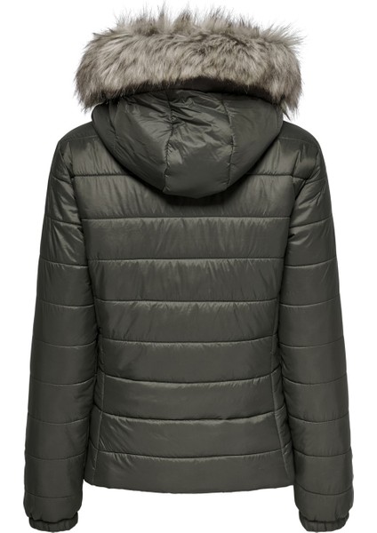 Onldogukan Fur Padded Kadın Haki Mont
