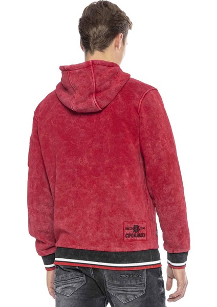 CL418 Vintage Kırmızı Kapşonlu Erkek Sweatshirt