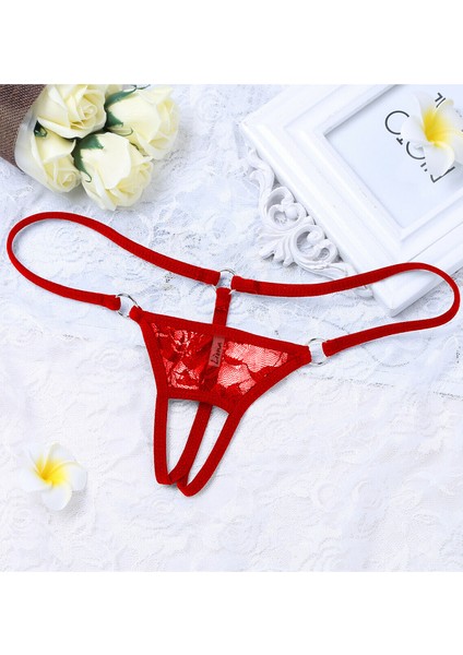 Fantezi İç Giyim Ağı Açık Kırmızı Dantelli Seksi İç Çamaşırı Fantazi Külot G String