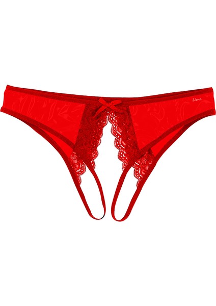 Kadın Fantezi İç Giyim Dantelli Kırmızı Özel Bölgesi Açık Fantazi String Seksi İç Çamaşırı