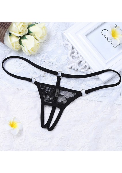 Fantazi İç Giyim Ağı Açık Siyah Dantelli Seksi İç Çamaşırı Fantezi G String