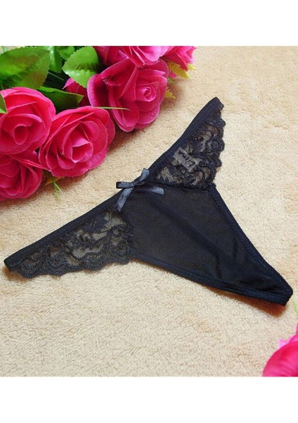 Kadın Fantazi İç Giyim Seksi Transparan Siyah Dantelli Fantezi G String Külot İç Çamaşırı