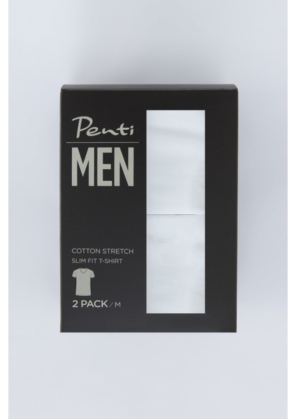 Erkek Optik Beyaz Basic V Yaka Slim 2'li Tişört