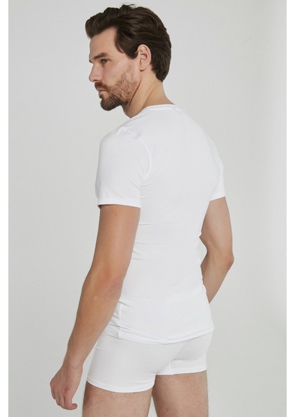 Erkek Optik Beyaz Basic V Yaka Slim 2'li Tişört fırsatları