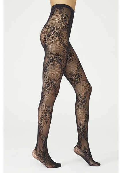 Siyah Roses Fıle Külotlu Çorap