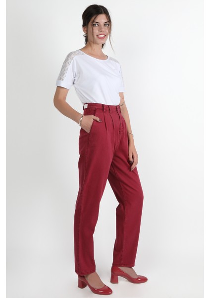 Pileli Chino Pantolon Bordo modelleri
