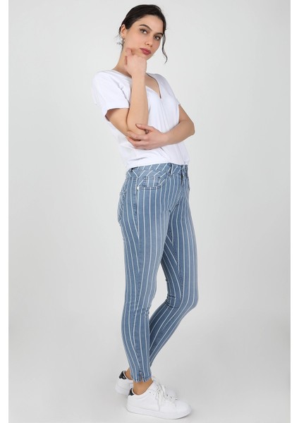 Çizgili Ağartmalı Pantolon