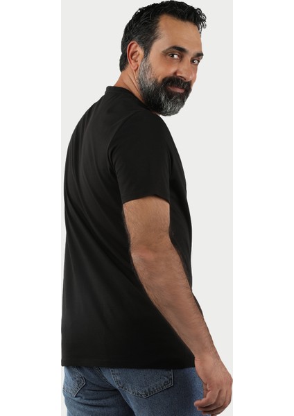 Bisiklet Yaka Kısa Kollu Tişört Siyah