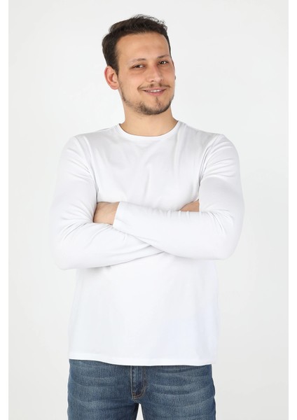Erkek Süprem Bisiklet Yaka Tişört Beyaz