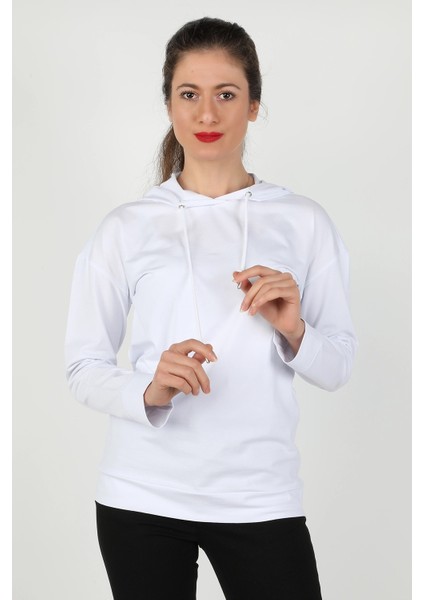 Kapüşonlu Sweatshirt Beyaz