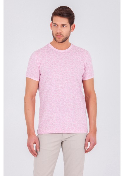 Erkek Pembe Baskılı Regular T-shirt