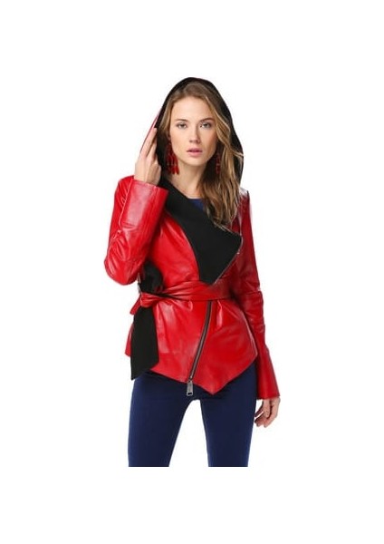 Derka Kelebek Model Kırmızı Deri Mont modelleri