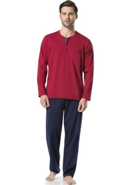 5454 Erkek Penye Pijama Takımı - Bordo