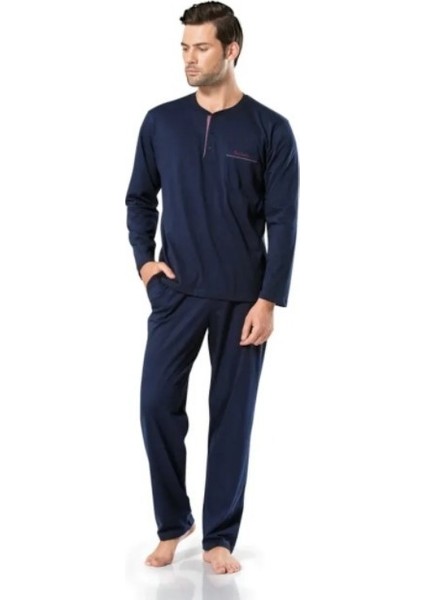 5454 Erkek Penye Pijama Takımı - Lacivert