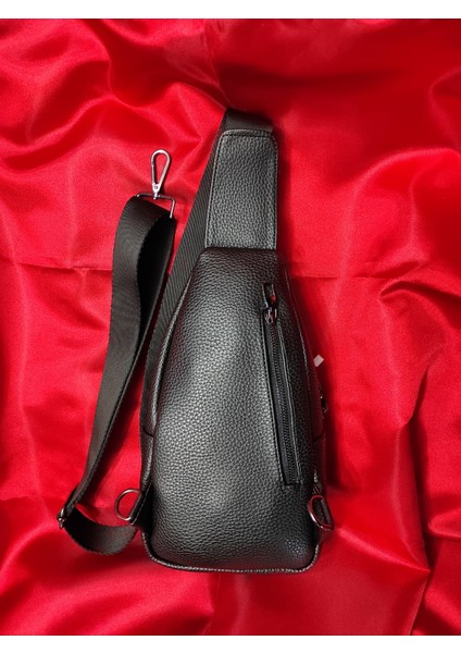 Siyah Çift Taraflı Suni Deri Omuz ve Göğüs Çantası Bodybag modelleri