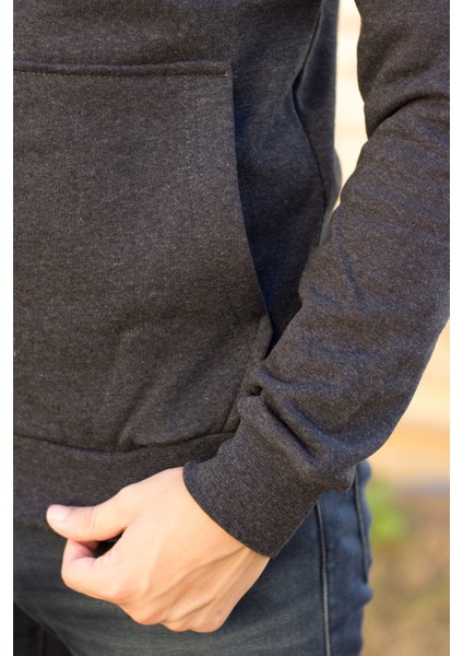 Erkek Antrasit Kapüşonlu Kanguru Cepli Uzun Kollu Sweatshirt 20EESAKNGR