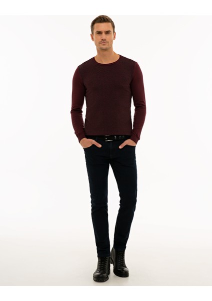 Pierre Cardin Erkek Bordo Slim Fit Triko Kazak 50233725-VR014