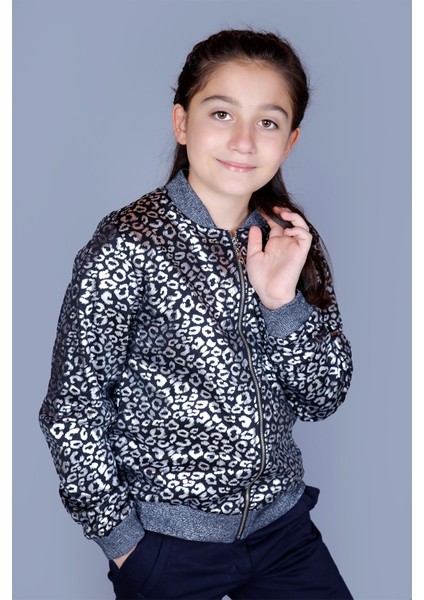 Kız Çocuk Leopar Desenli Parlak Hırka