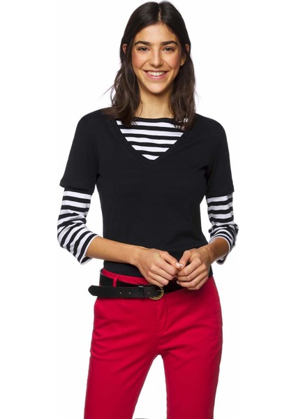Kadın V Yaka Basic Tshirt