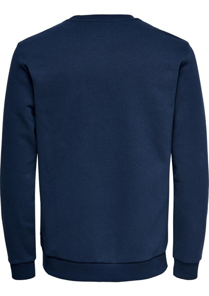 O Yaka Düz Koyu Mavi Erkek Sweatshirt