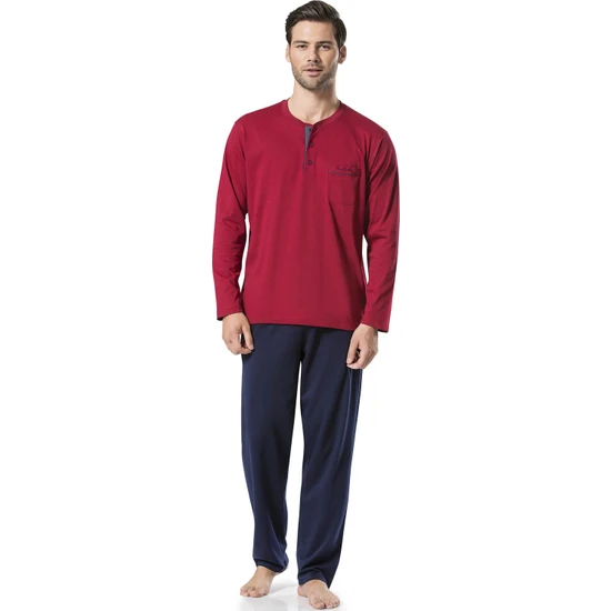 Pierre Cardin Erkek Uzunkollu Bordo Penye Pijama Takımı 5454