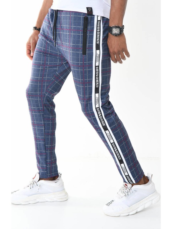 David Gerenzo Mavi Ekose Desenli Serit Detayli Esofman Alti Fiyati