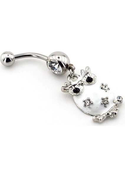 Parlak Taşlı Baykuş Göbek Piercing Beyaz P410