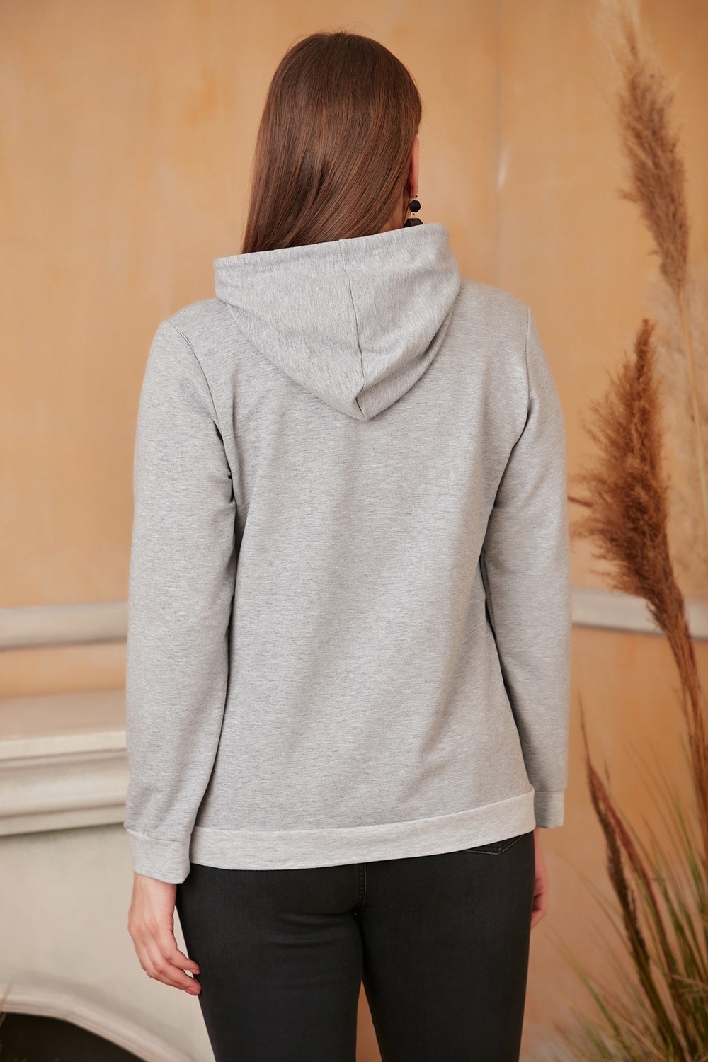 Rmg Kapşonlu Büyük Beden Gri Sweatshirt görsel 3