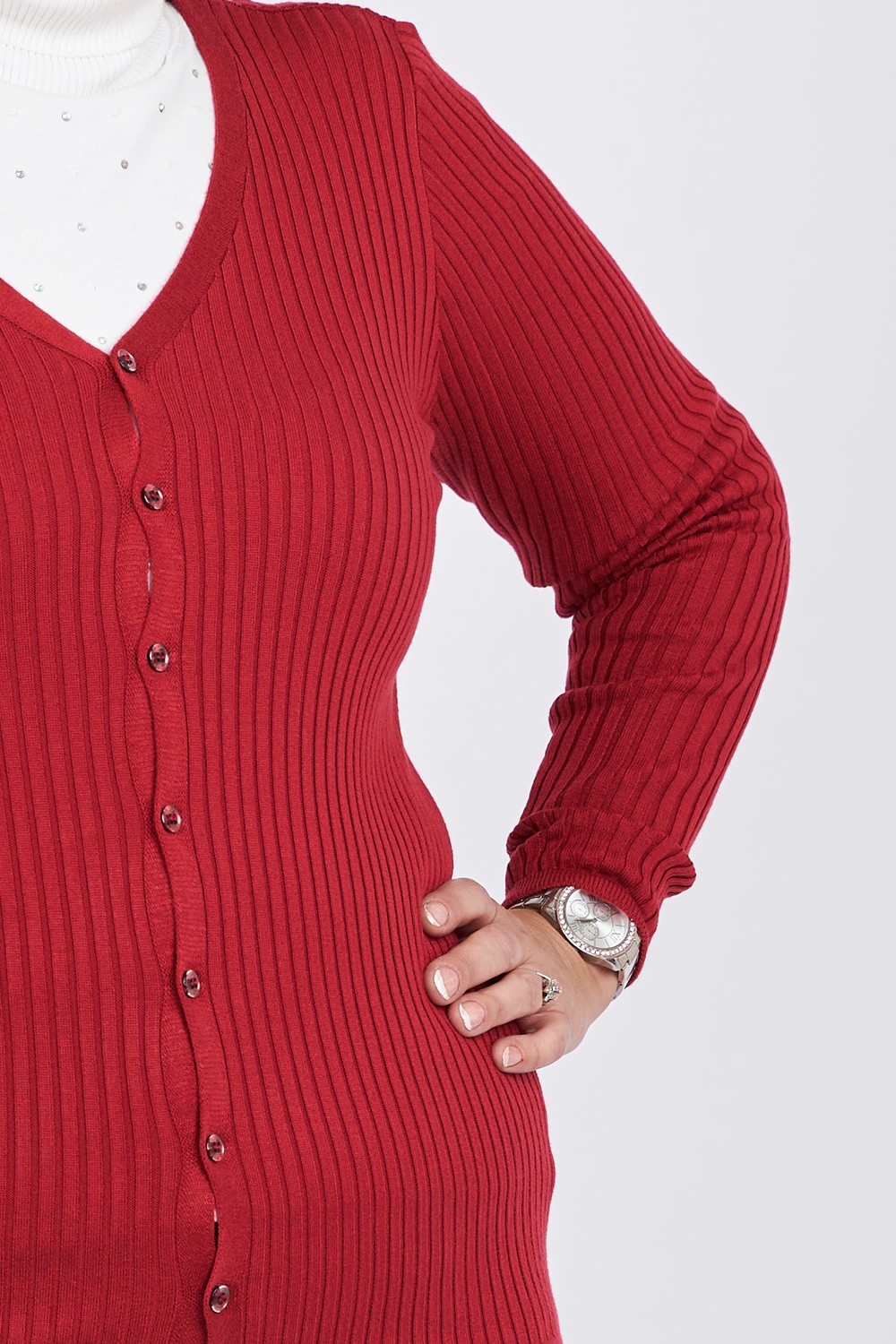 Büşra Kadın Düğmeli V Yaka Hırka 3997258 Kırmızı görsel 4