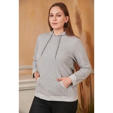Rmg Kapşonlu Büyük Beden Gri Sweatshirt