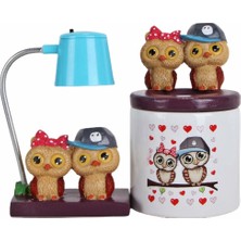 Hediyekanalı Best Friends Baykuş Işıklı Biblo Masa Gece Lambası Baykuş Kalemlik Arkadaşa Hediye Seti