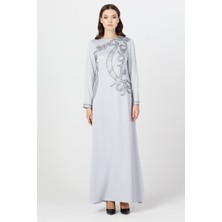 Esswaap Gri - Önü Desenli Abiye Elbise 44