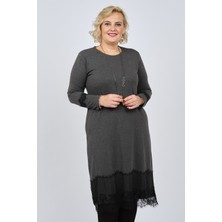 Desen Triko Ced Kadın Dantel Detaylı Aksesuarlı Elbise 47220585 Antrasit