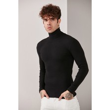 Catspy Erkek Siyah Lycra Boğazlı Triko Kazak