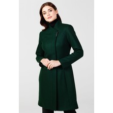 Esswaap Yeşil - Çıt Çıt Düğmeli Yakasız Kaban