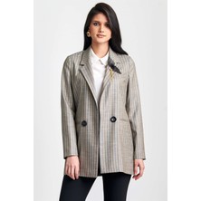 Esswaap Çizgili Önü Açık Kruvaze Düğmeli Ceket