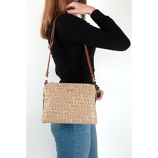 Nas Bag Nas 946 Yazılı Baskı Kadın Çapraz Çantası Vizon Taba