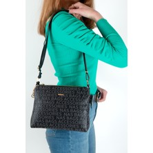 Nas Bag Nas 946 Yazılı Baskı Kadın Çapraz Çantası Siyah