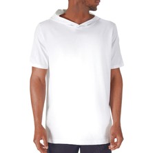 Rock&Roll Düz Baskısız Basic Beyaz Kapüşonlu Kısa Kollu Erkek Tişört