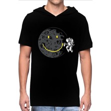 Rock&Roll Grafitici Astronot Siyah Kapüşonlu Kısa Kollu Erkek Tişört