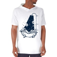 Rock&Roll Astro Duş Beyaz Kapüşonlu Kısa Kollu Erkek Tişört