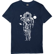 Rock&Roll Bisikletli Astronot Lacivert Kısa Kollu Erkek Tişört