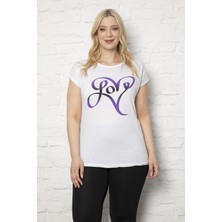 1fazlası Kadın Büyük Beden Love Baskılı T-Shirt