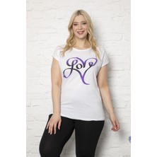1fazlası Kadın Büyük Beden Love Baskılı T-Shirt