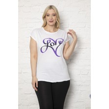 1fazlası Kadın Büyük Beden Love Baskılı T-Shirt