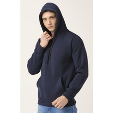 Mascarano Erkek Kalın Lacivert Kapüşonlu Basic Sweatshirt