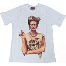 Bunlardan İstiyorum Daft Punk Frida Kahlo Tişört Beyaz