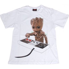 Bunlardan İstiyorum Guardians Of The Galaxy Dj Groot Tişört Beyaz
