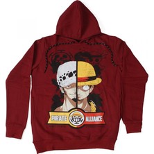 Bunlardan İstiyorum One Piece Pirate Vs Alliance Hoodie Kapüşonlu Sweatshirt Bordo