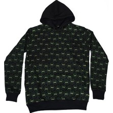 Bunlardan İstiyorum Rick And Morty All Over Kapüşonlu Sweatshirt Hoodie Siyah